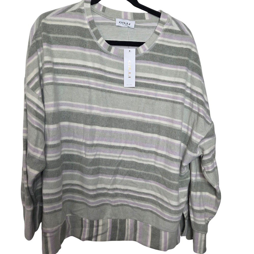 Gilli Gray & Puprple Striped Fleece‎ Cozy Sweater NWT Plus Size 2X